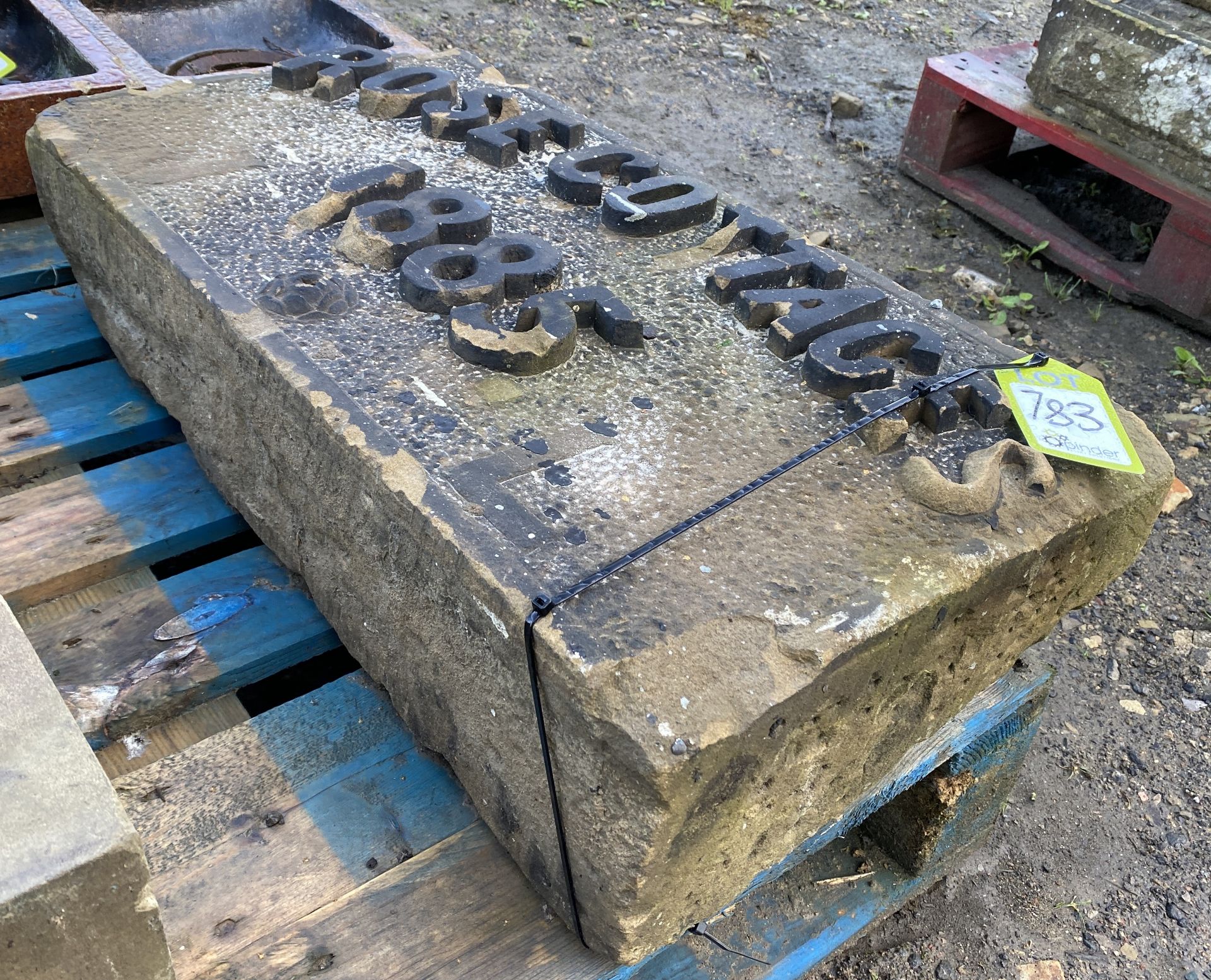 A Yorkshire stone Name Plaque with carved relief letters and numbers “Rose Cottages 1885”, approx. - Image 3 of 4