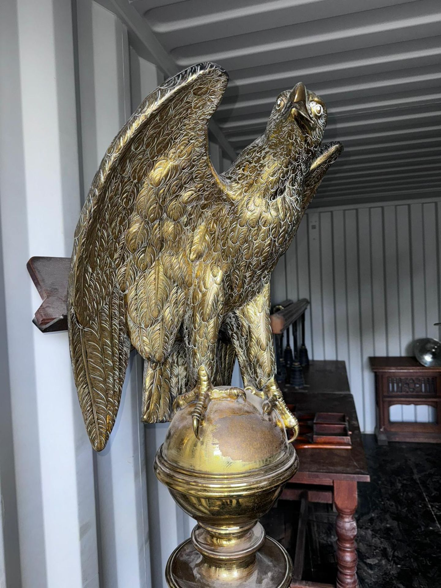 A gothic brass Eagle Lectern, with grapevine decor - Image 7 of 11