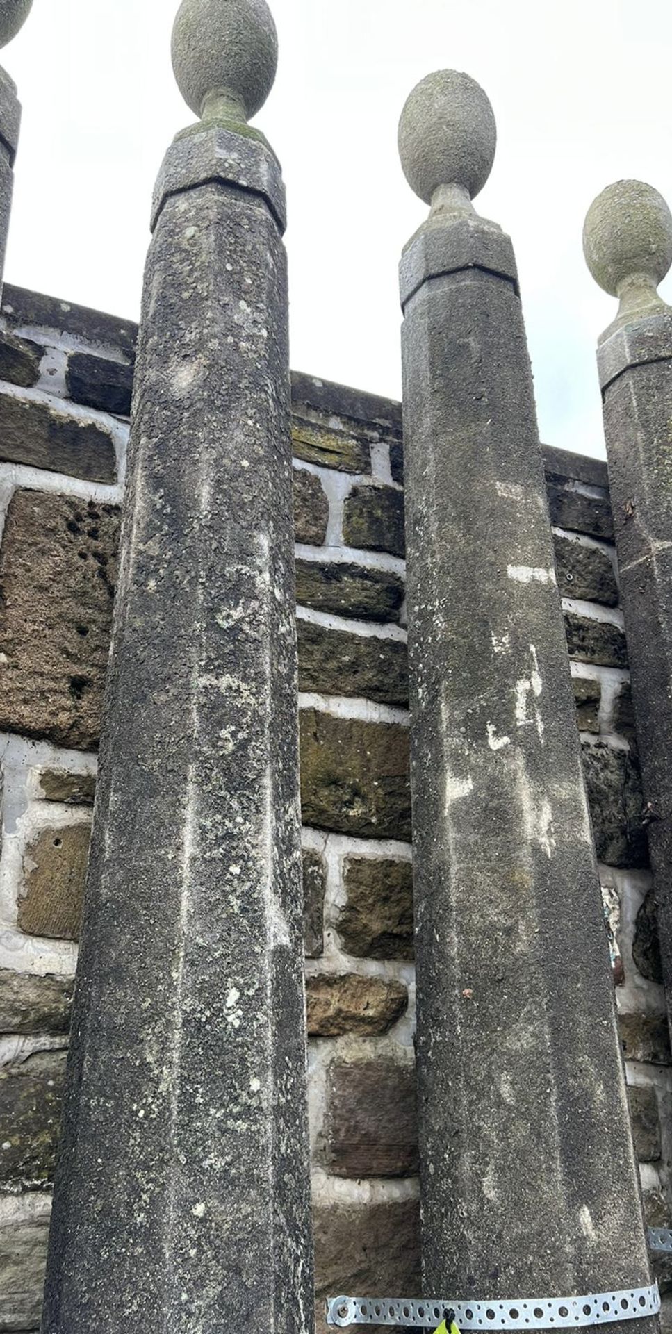 A pair reconstituted stone Obelisks, with ball fin - Image 3 of 7