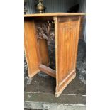 A oak gothic Table, with carved gothic fret linen