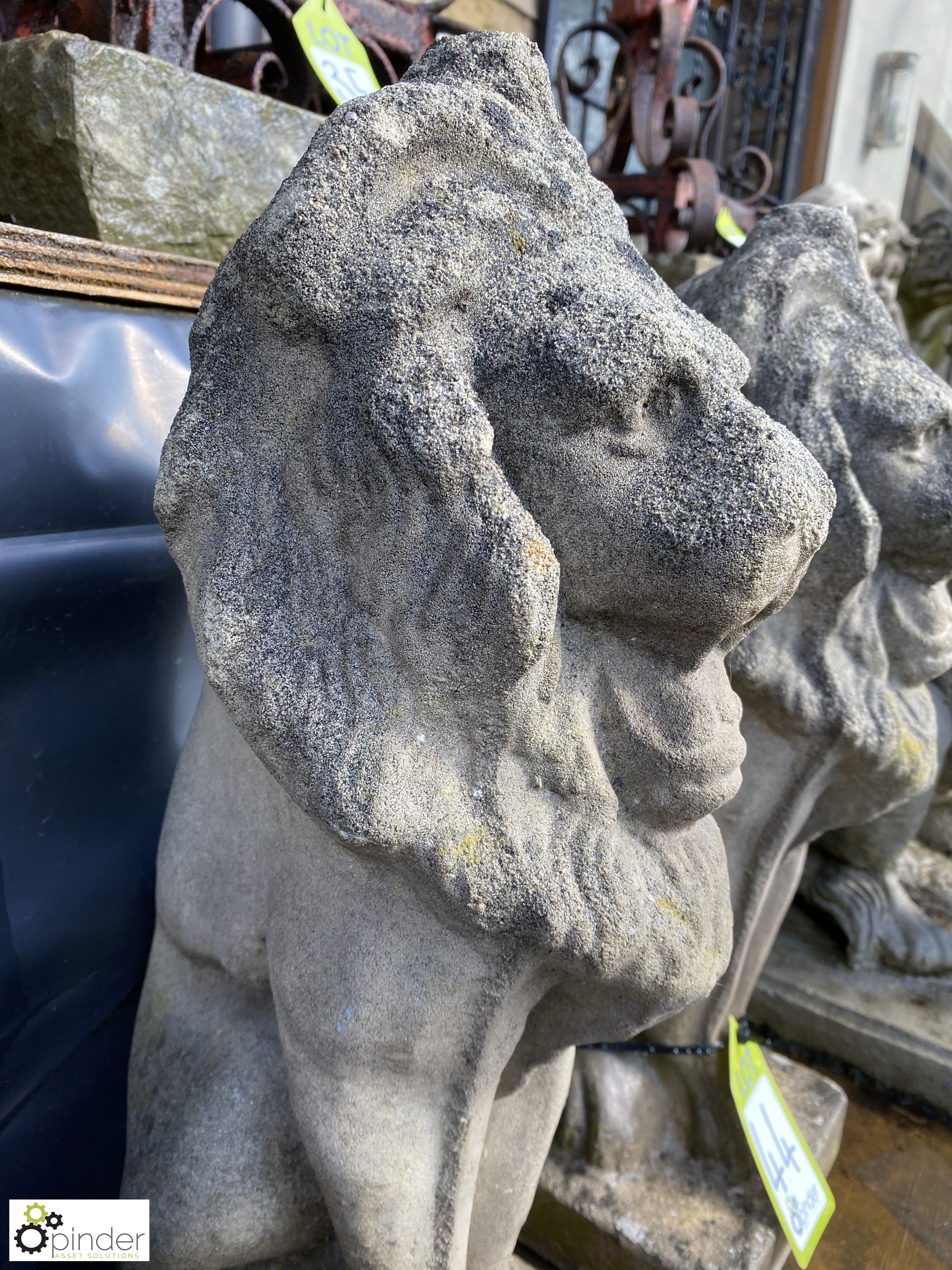 A pair of reconstituted stone seated lion Pier Cap - Image 5 of 8
