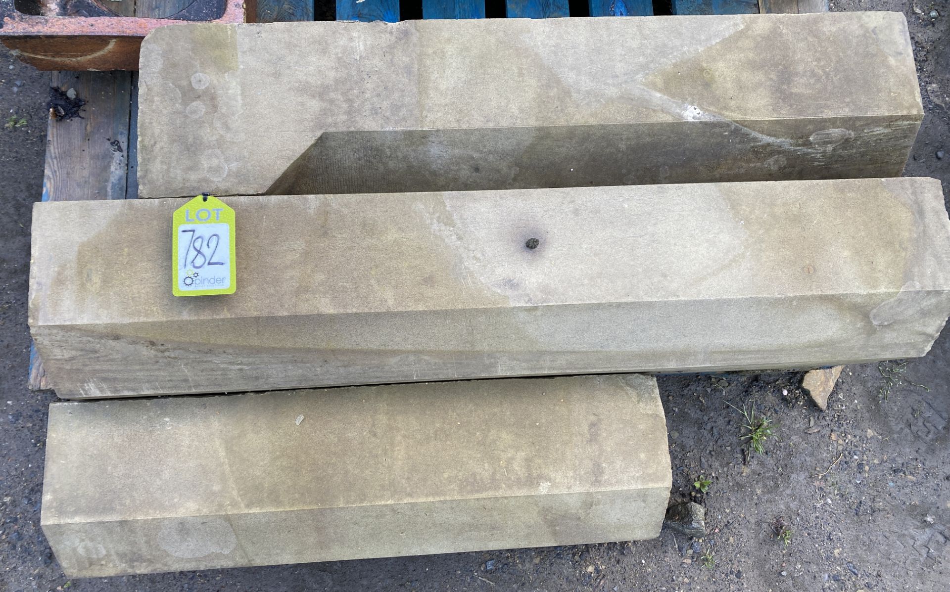 3 lengths of reclaimed Yorkshire stone wall Coping with chamfered edge, approx. 8in high x 8in - Image 5 of 6