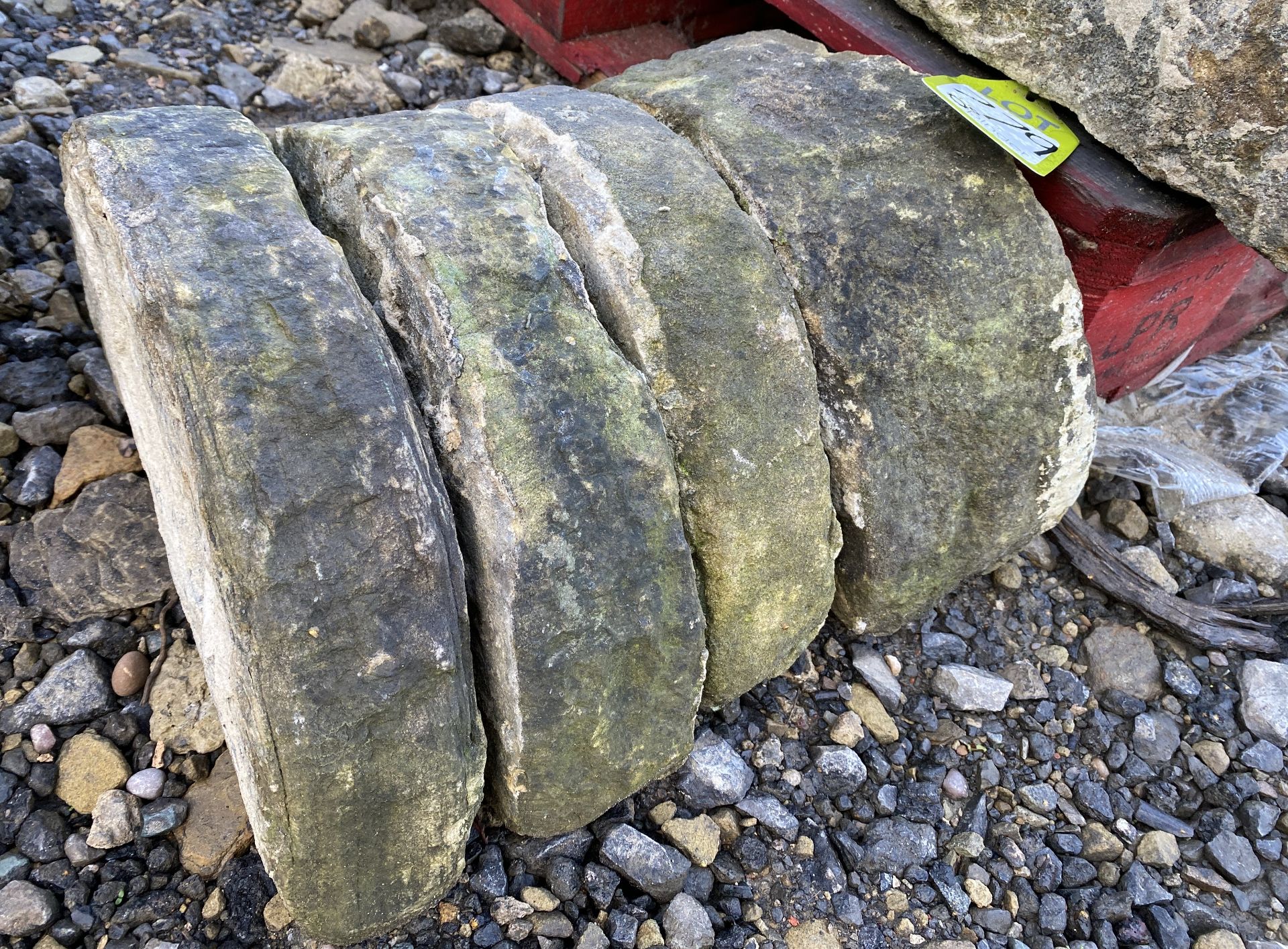 A run of 1.5 linear metres reclaimed Yorkshire stone bullnose half round wall Coping, approx. 7in - Image 4 of 7