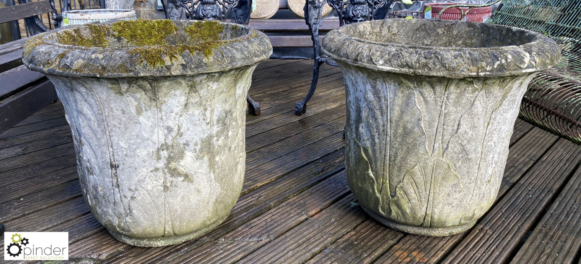 A pair of large reconstituted stone Planters with - Image 2 of 9