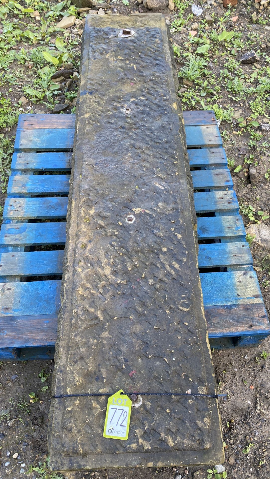 A large piece of Victorian Yorkshire stone Coping with droughted corners, approx. 6in high x 18in