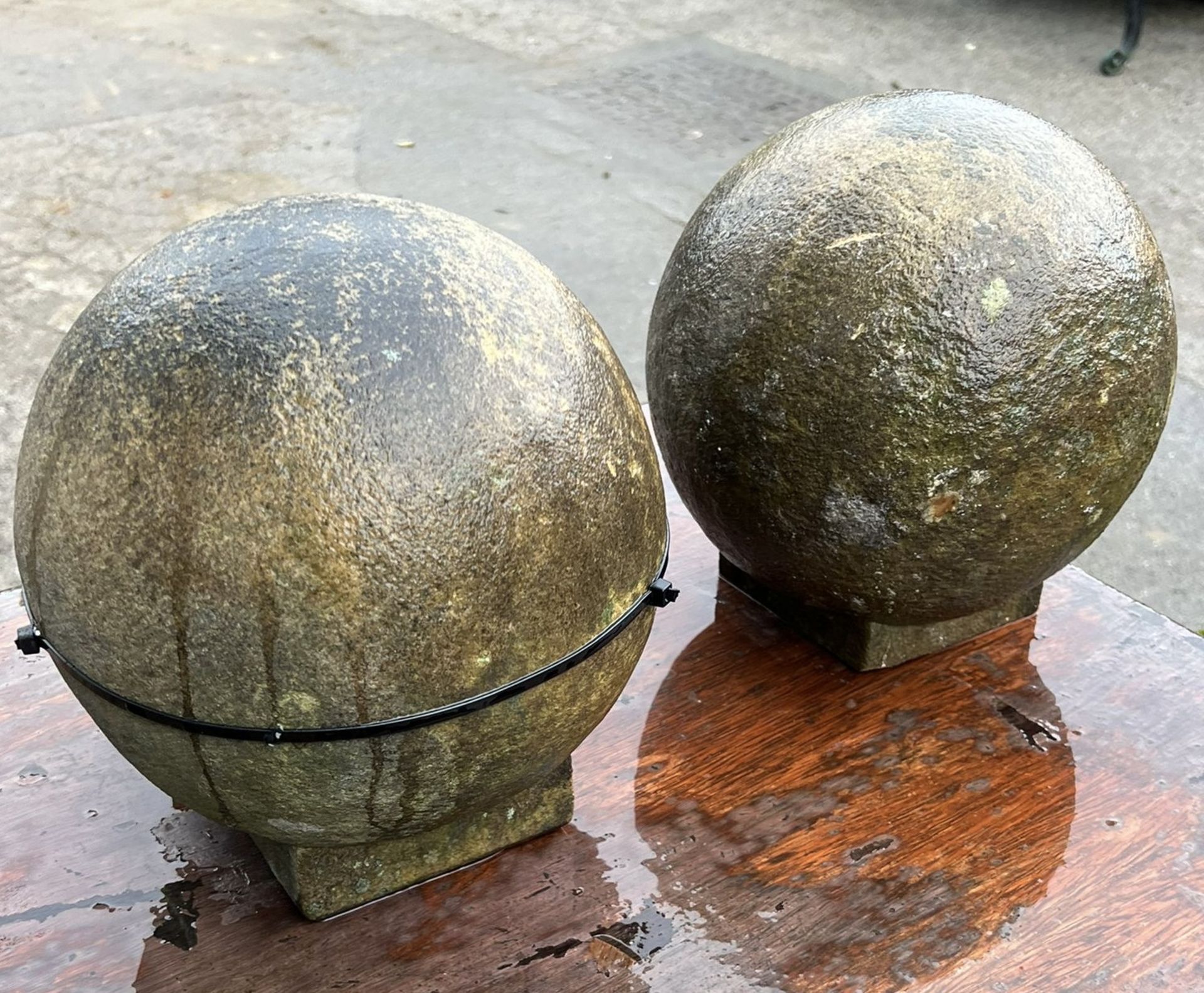 A pair Victorian Yorkshire stone Ball Finials, approx. 9in high x 9in dia (Lot Location: