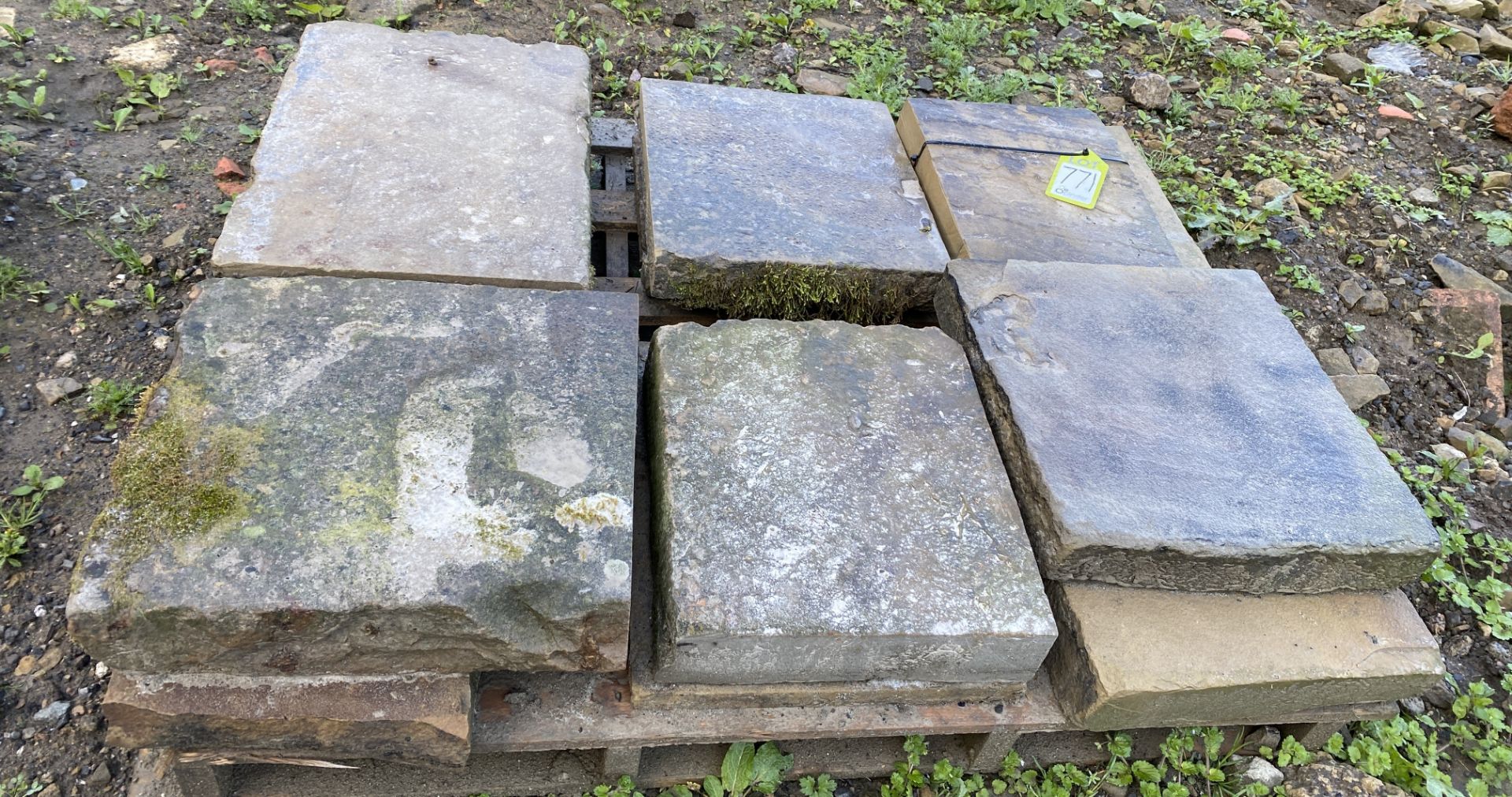 A pallet of antique reclaimed Yorkshire stone Flags, approx. 2.4m² (Lot Location: Deep Lane,