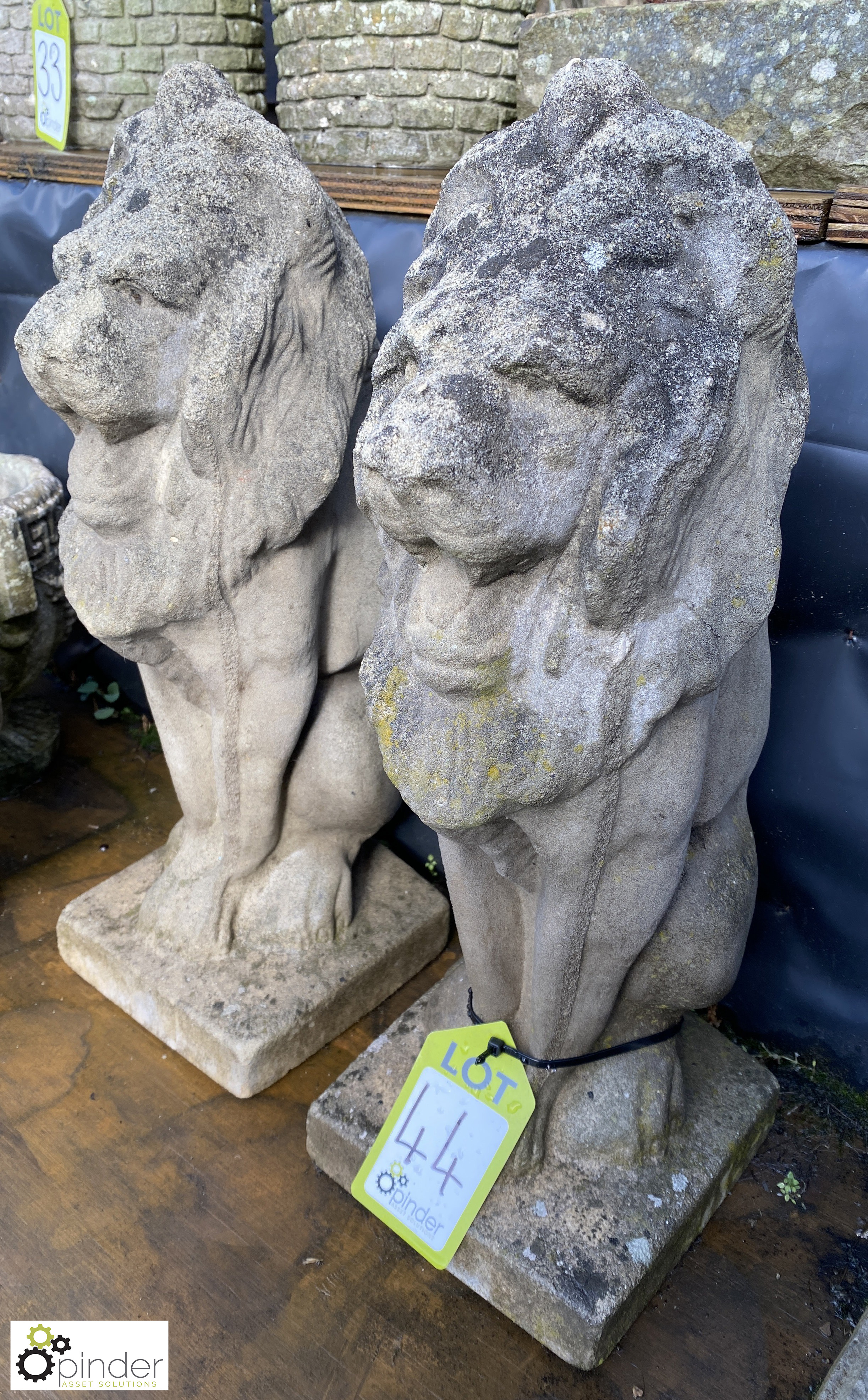 A pair of reconstituted stone seated lion Pier Cap - Image 2 of 8