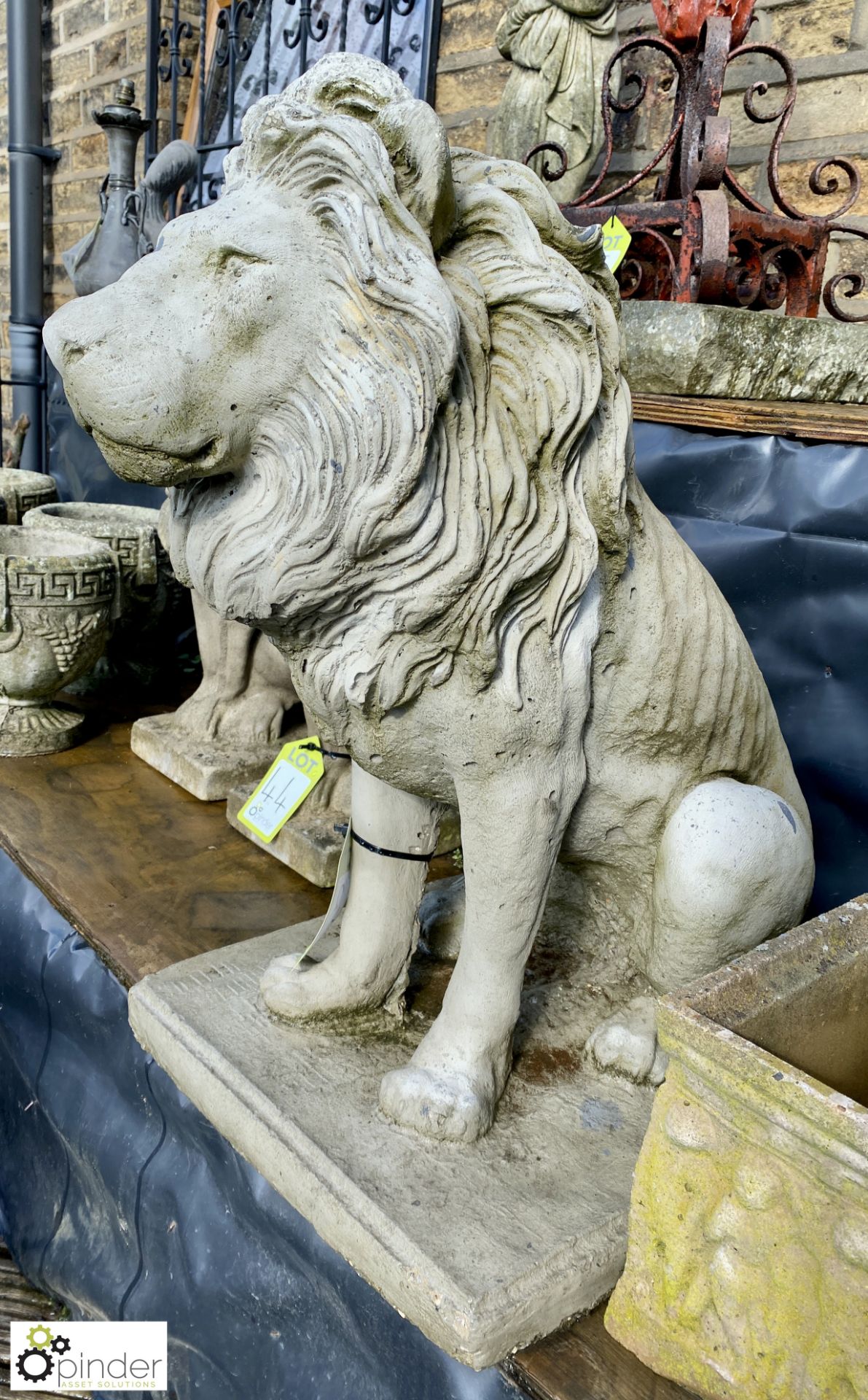 A reconstituted stone seated lion Statute, approx.