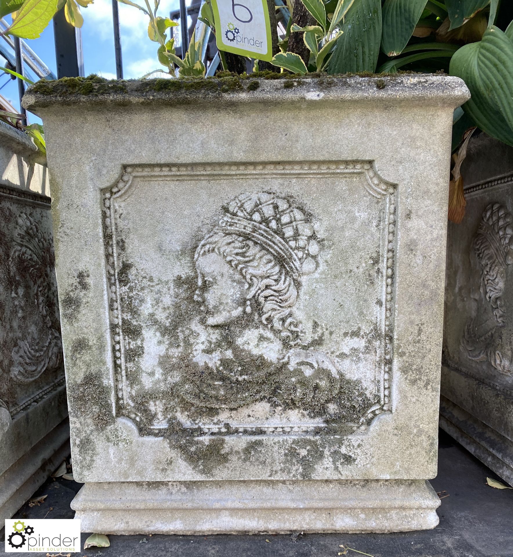 3 reconstituted stone Planters with Queen’s head d - Image 3 of 6