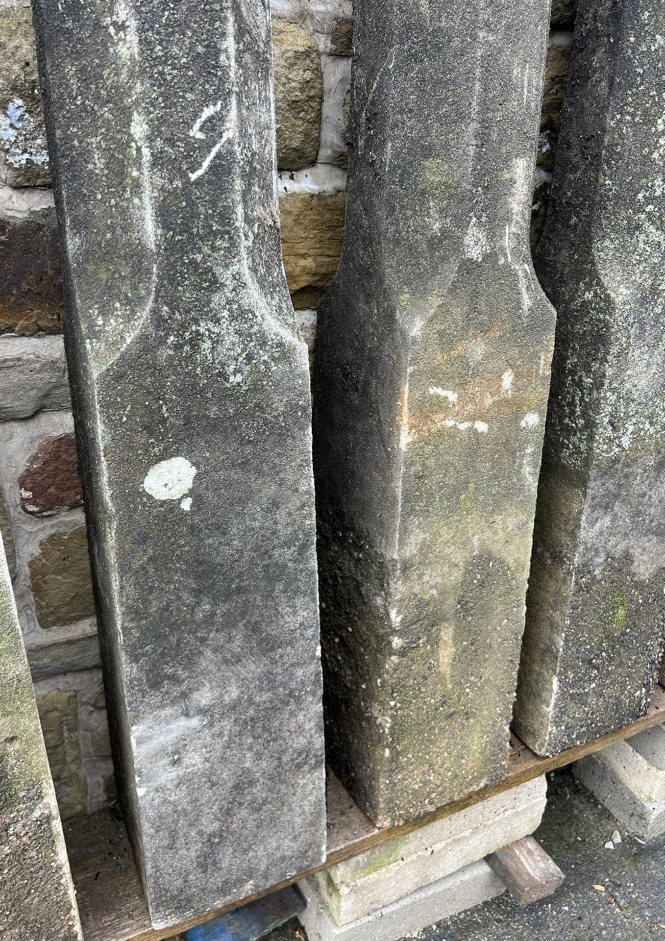 A pair reconstituted stone Obelisks, with ball fin - Image 2 of 7