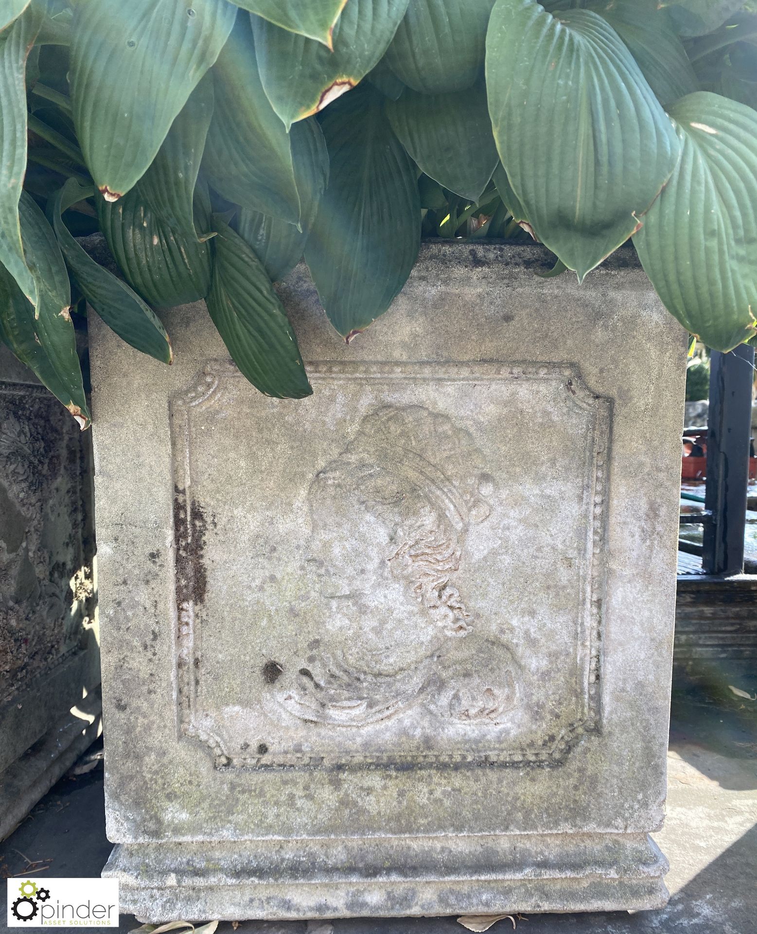 3 reconstituted stone Planters with Queen’s head d - Image 4 of 6