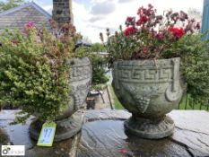 A pair of reconstituted stone garden Urns with Gre
