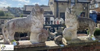 A pair of reconstituted marble Medici Lions, circa
