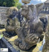 2 reconstituted stone winged seated Grotesque Statues, circa mid to late 1900’s, approx. 16in high x