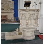 Hand carved gothic limestone Pulpit with alabaster