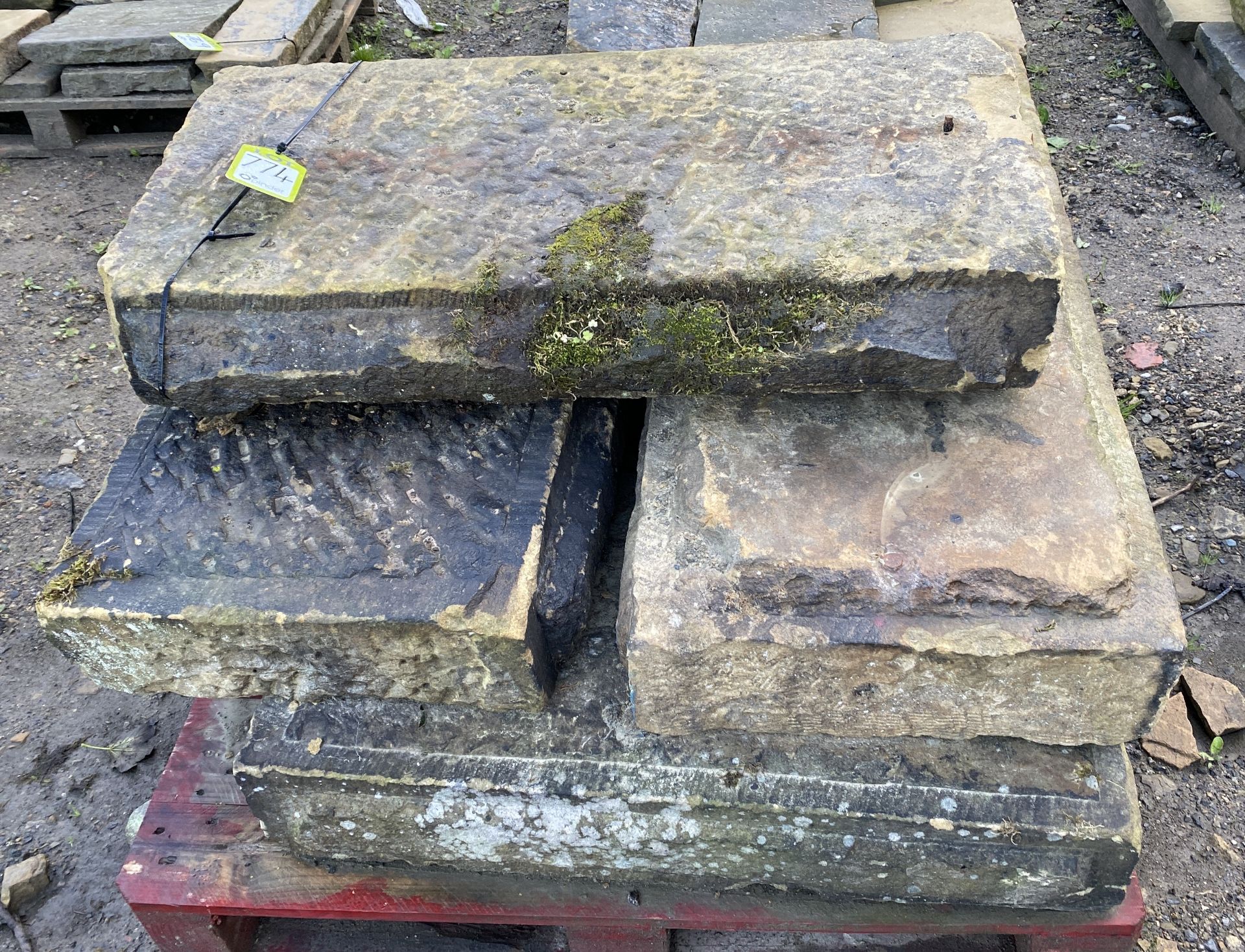 A large piece of Victorian Yorkshire stone Coping with droughted corners, approx. 6in high x 18in - Image 2 of 6