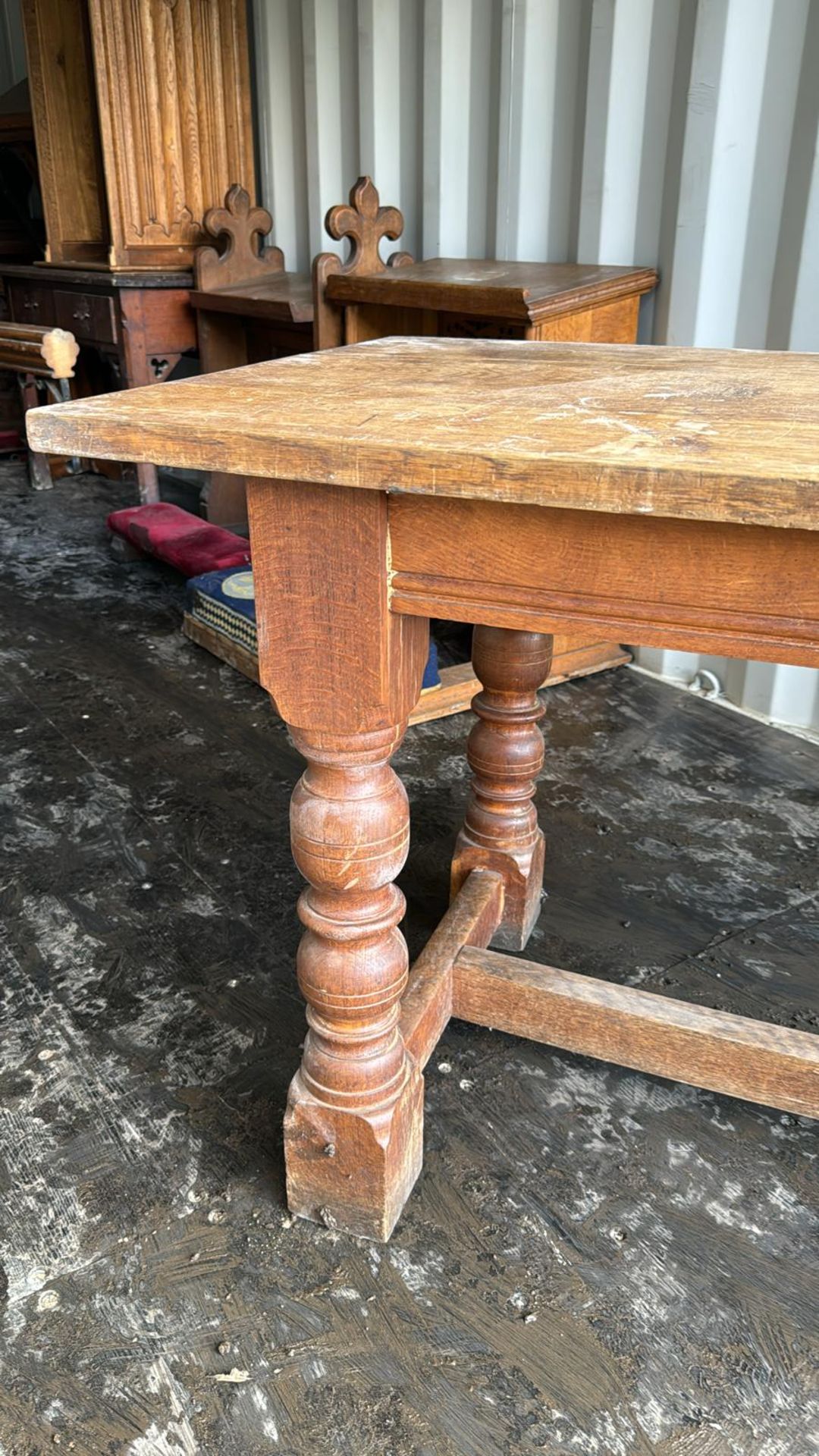 Pair Victorian oak Refectory Tables, with turned l - Image 3 of 7