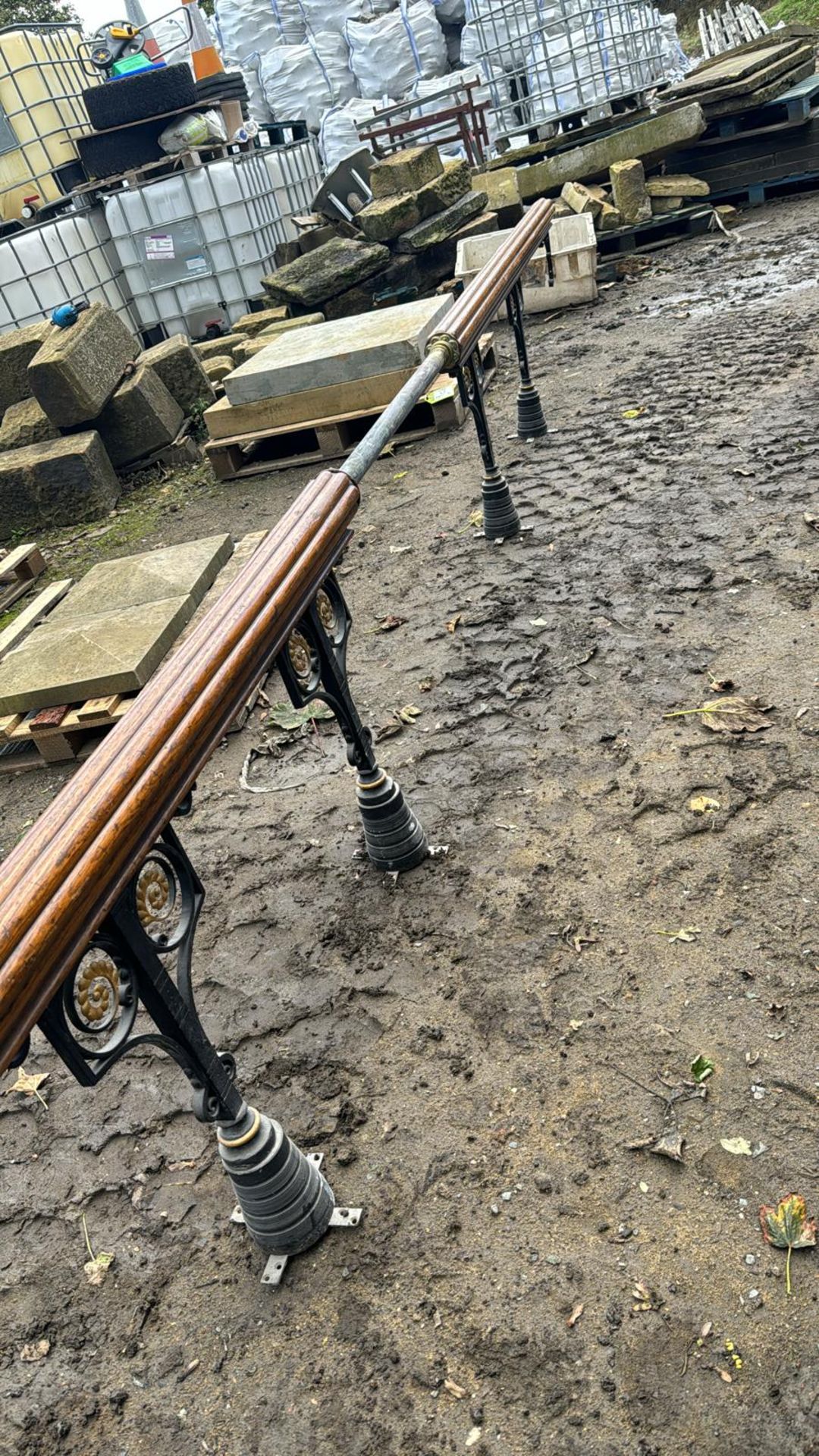 A oak and wrought iron Alter Rail, with brass pole - Image 2 of 6