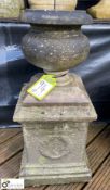 A statuary white marble garden Urn with makers mar
