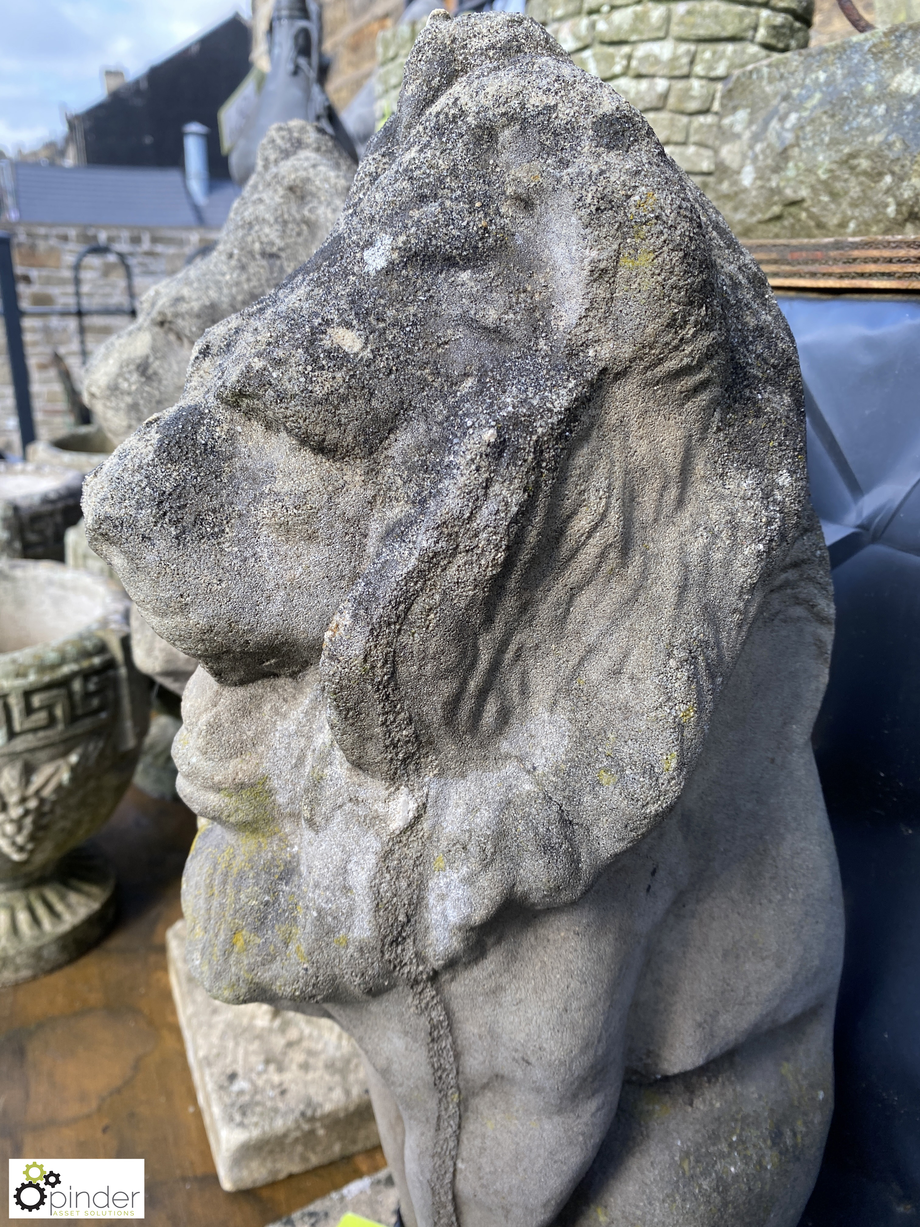 A pair of reconstituted stone seated lion Pier Cap - Image 3 of 8