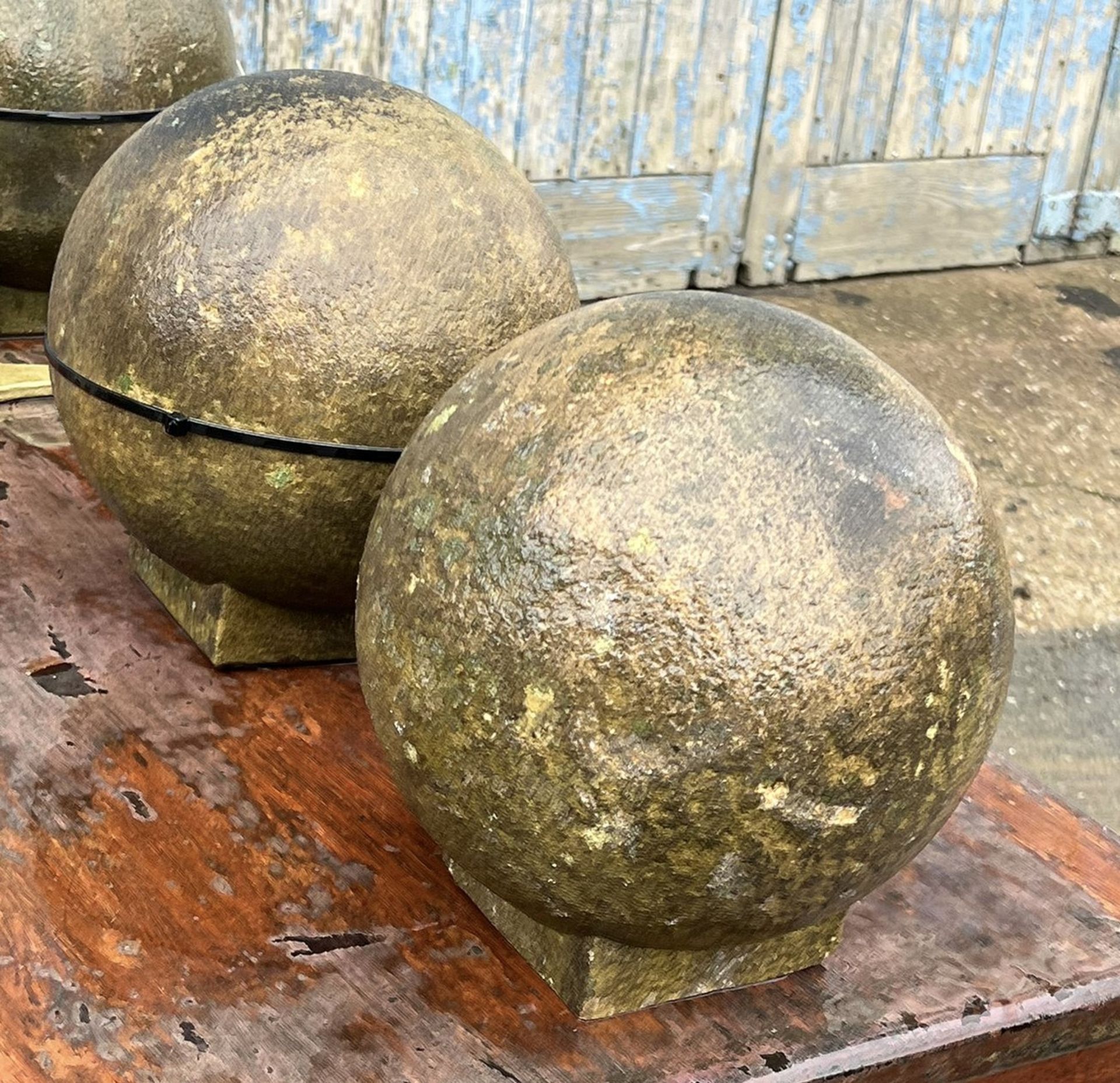 A pair Victorian Yorkshire stone Ball Finials, approx. 9in high x 9in dia (Lot Location: - Image 2 of 7