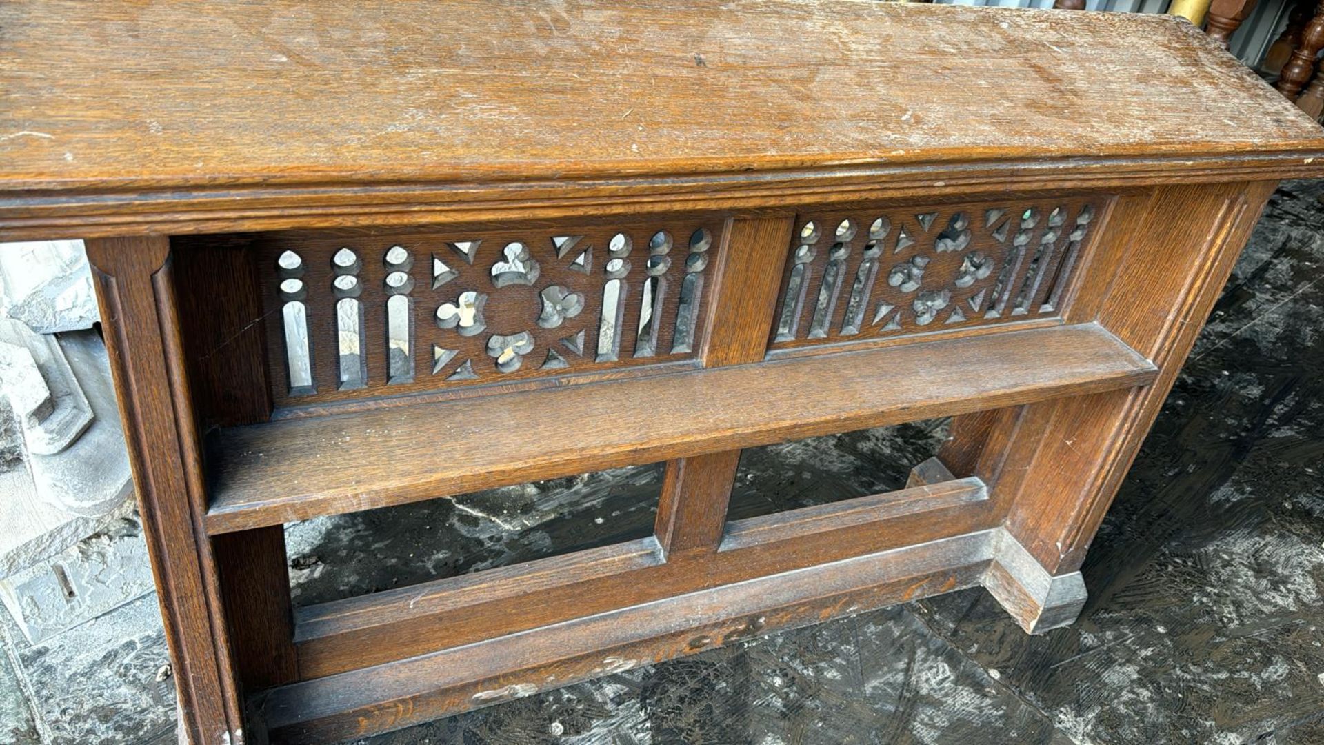 A carved gothic oak Pew Front, 32in high x 12in wi - Image 5 of 5