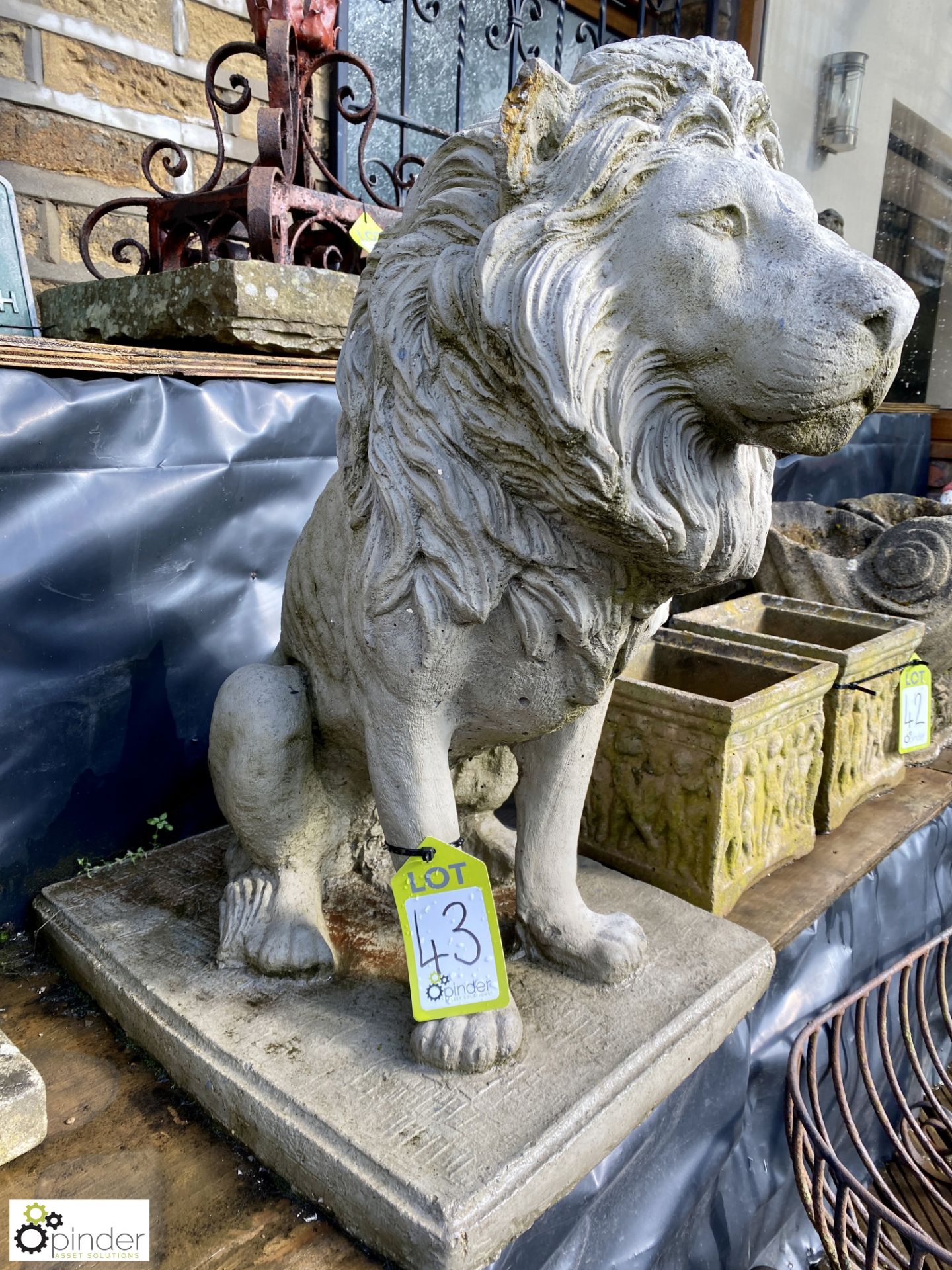 A reconstituted stone seated lion Statute, approx. - Image 2 of 7