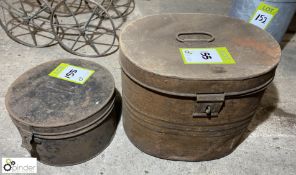 2 steel Hat Boxes with hinged lids