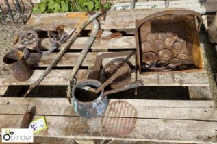 Quantity various Scale Weights, Hame, Copper Pot, Wall Light, etc, to pallet