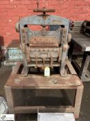 Antique HTD manual Sheet Bender, 14in wide, mounted on cast iron stand
