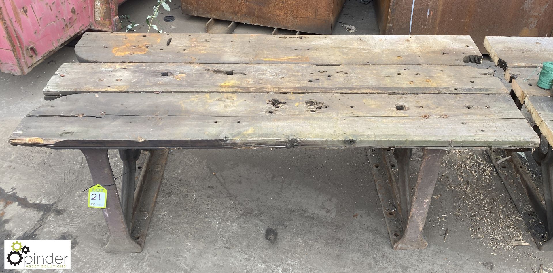 Industrial Workbench, with timber slatted top, 1810mm x 775mm x 720mm, and 2 cast iron Bases - Image 2 of 8