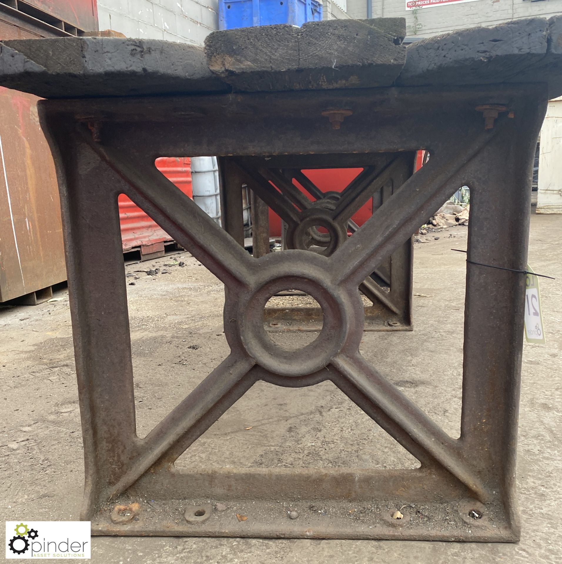 Industrial Workbench, with timber slatted top, 1810mm x 775mm x 720mm, and 2 cast iron Bases - Image 5 of 8