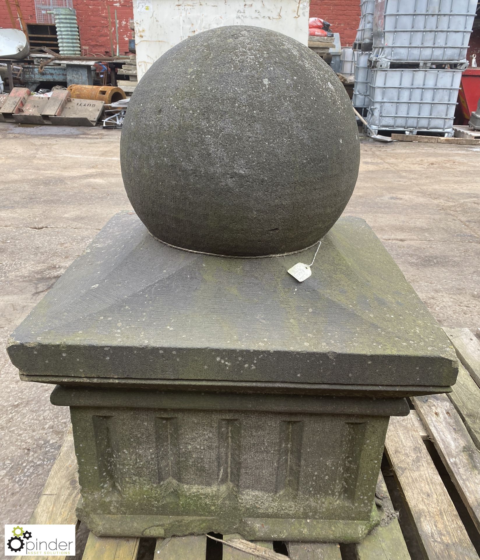 Set 3 Yorkshire stone Gate Post Pier Caps, with ball top, base 600mm x 600mm, 900mm tall - Image 5 of 11