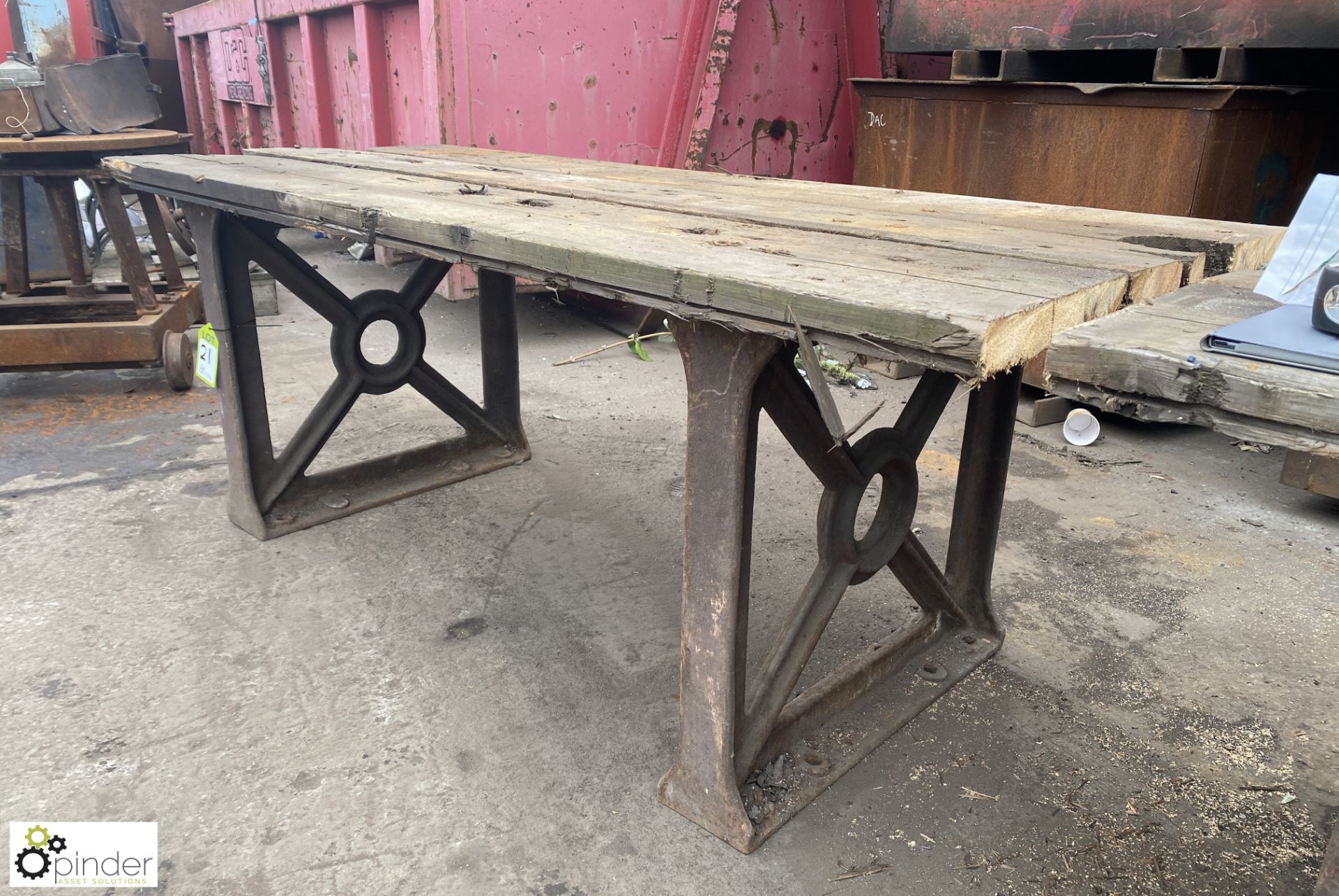 Industrial Workbench, with timber slatted top, 1810mm x 775mm x 720mm, and 2 cast iron Bases - Image 7 of 8