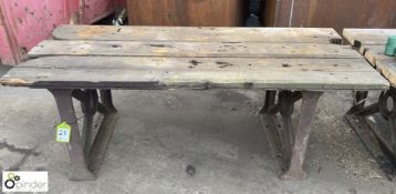 Industrial Workbench, with timber slatted top, 1810mm x 775mm x 720mm, and 2 cast iron Bases