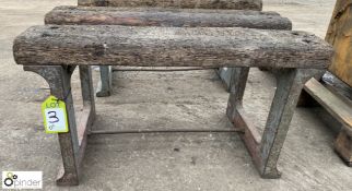 Antique Industrial Bench, with cast iron legs and timber slats, 920mm x 450mm x 520mm