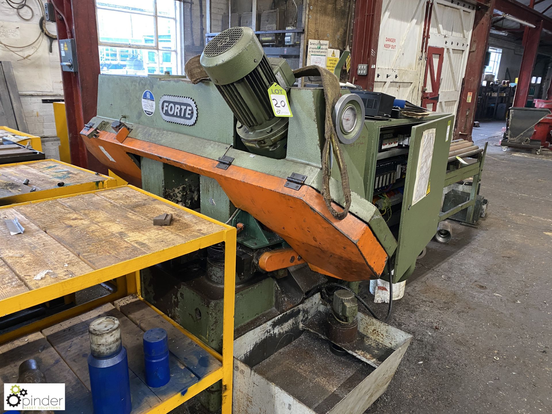 Forte SBA 241 semi auto horizontal Bandsaw, 415volts, serial number 721800, with roller feed, 2000mm