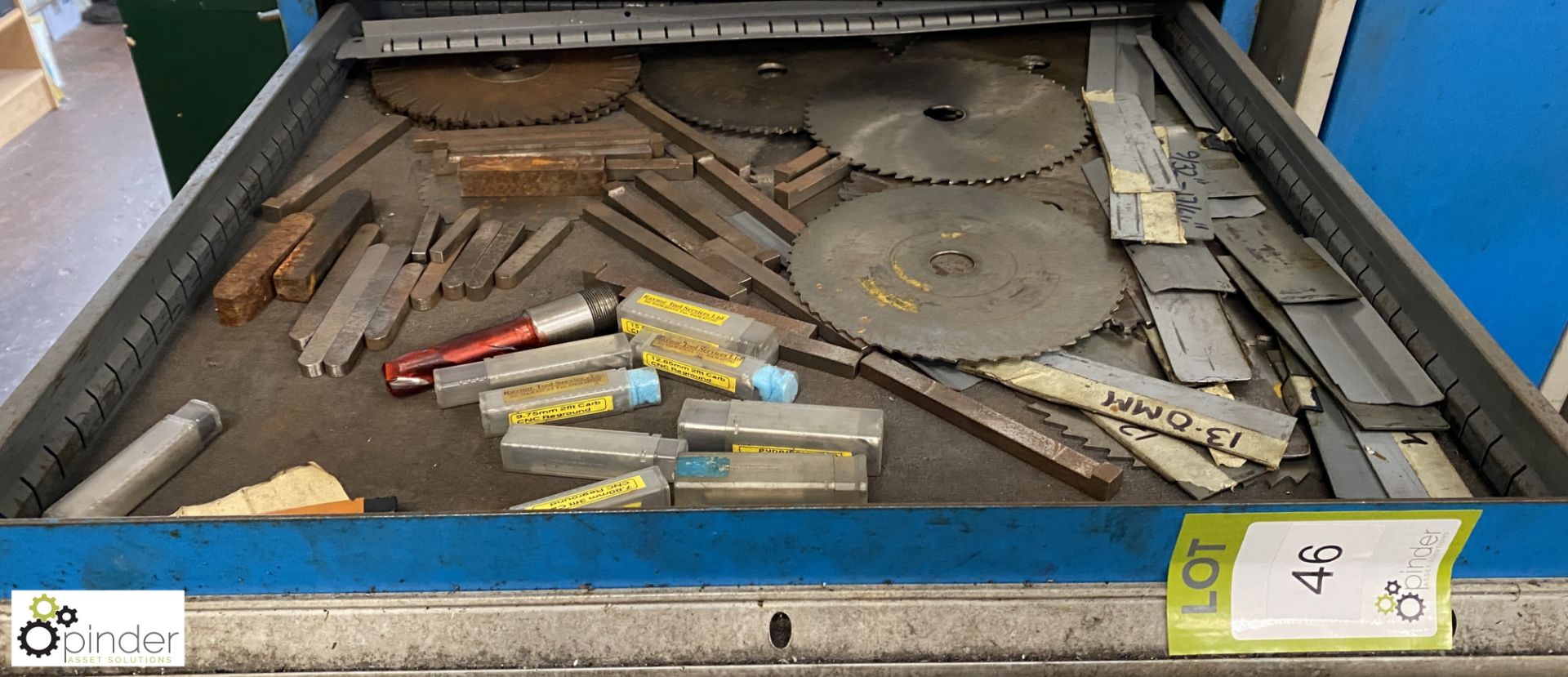 Quantity various Slitting Discs, End Mills, etc, to drawer