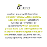 Auction Important Information - Viewing: Tuesday 14 November by appointment only; Collection:
