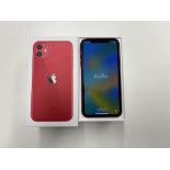 Apple iPhone 11, 128GB, red, model A2221, comes with original box with unused headphones, charger