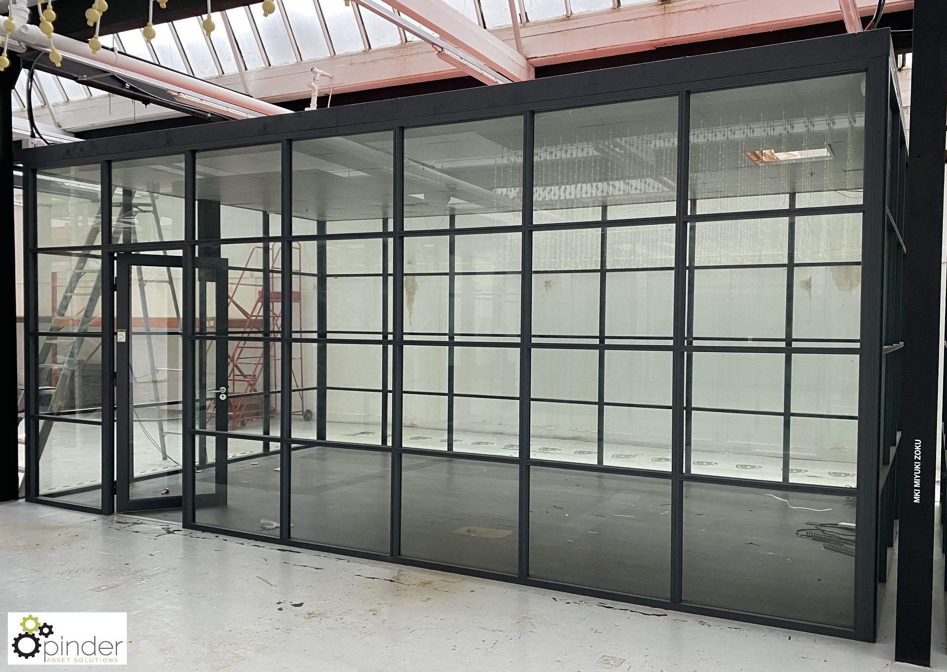 Aluminium and glazed Office Pod, 7000mm x 4000mm x 3150mm external measurements, with single door,