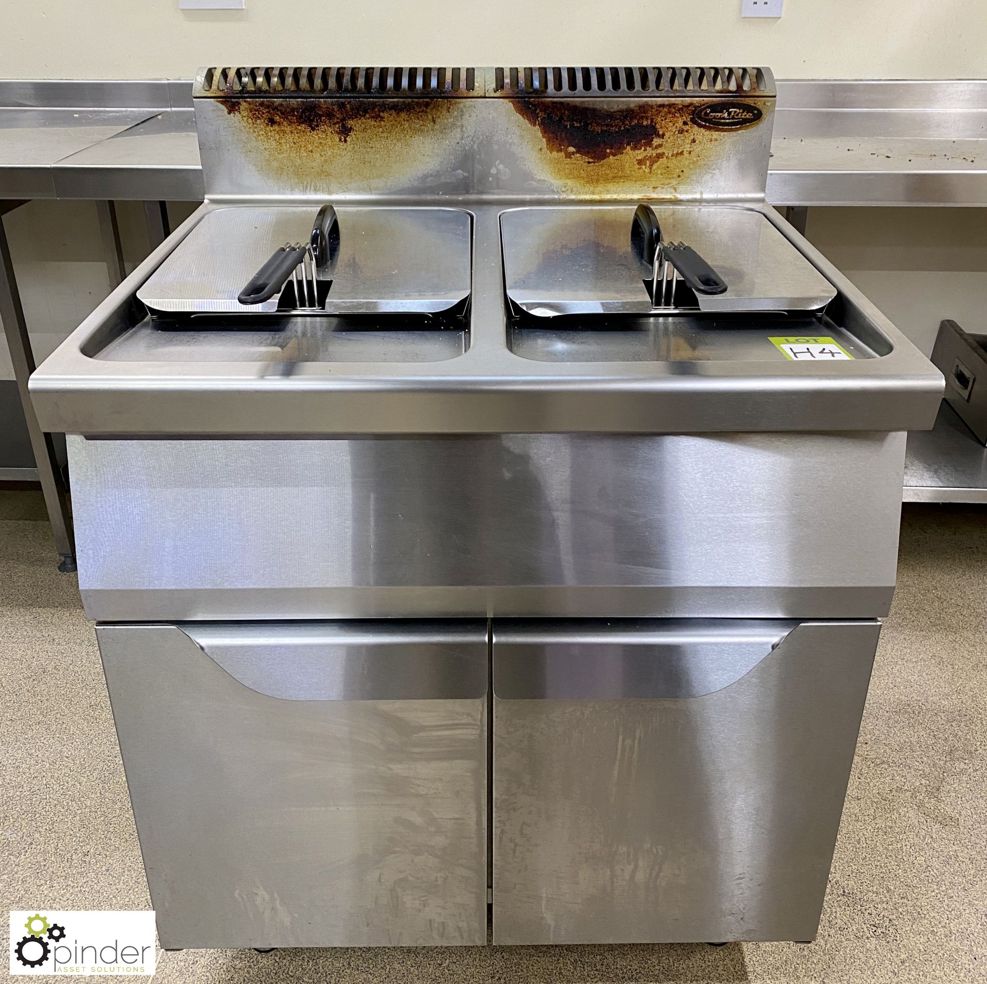 Cook Rite stainless steel gas fired double basket Deep Fat Fryer, with baskets and lids, 800mm x