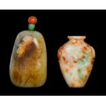 TWO CHINESE RUSSET & WHITE JADE SNUFF BOTTLES, 18TH CENTURY, QING DYNASTY (1644-1911)
