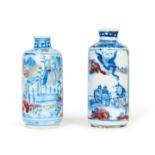 TWO CHINESE BLUE & WHITE AND UNDERGLAZE COPPER RED SNUFF BOTTLES, QING DYNASTY (1644-1911)