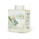 A CHINESE INSCRIBED SQUARE TEA CADDY, REPUBLIC PERIOD