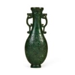 A HIGHLY RARE CHINESE SPINACH JADE VASE, QIANLONG PERIOD (1736-1795)