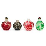 FOUR CHINESE OVERLAY GLASS SNUFF BOTTLES, QING DYNASTY (1644-1911)