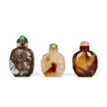 THREE CHINESE CARVED AGATE SNUFF BOTTLES, 19TH CENTURY, QING DYNASTY (1644-1911)
