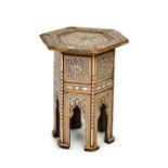 A MOORISH STYLE MOTHER OF PEARL INLAID HEXAGONAL SIDE TABLE